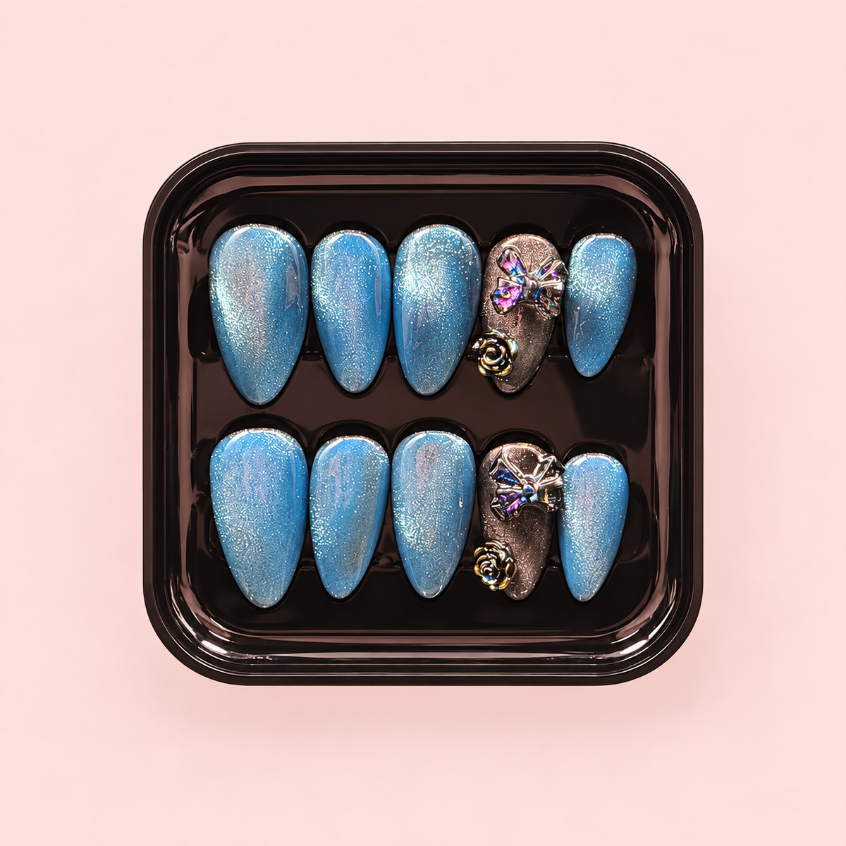 Blue Butterfly Shimmer Press-On Nails